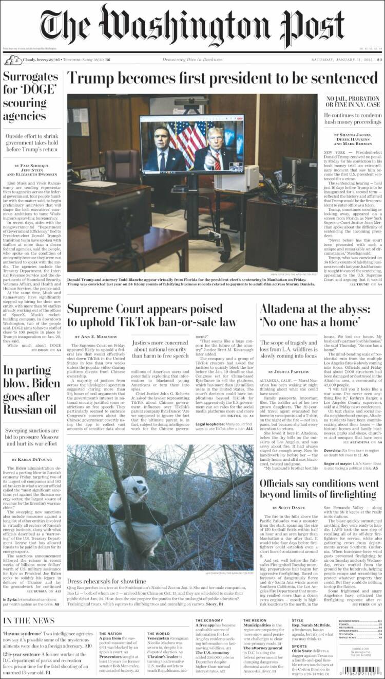 Portada de The Washington Post (USA)