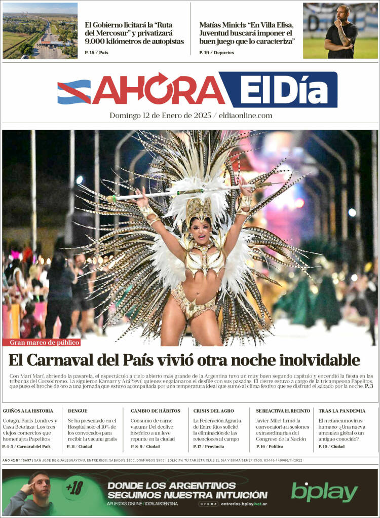 Portada de El Día de Gualeguaychú (Argentina)