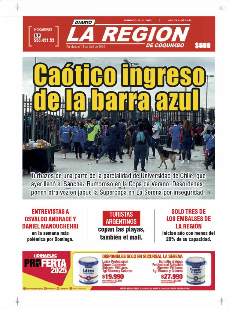 Portada de Diario La Región de Coquimbo (Chile)