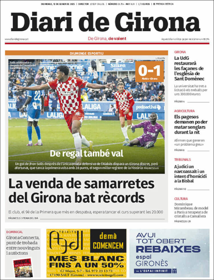 Portada de Diari de Girona (España)