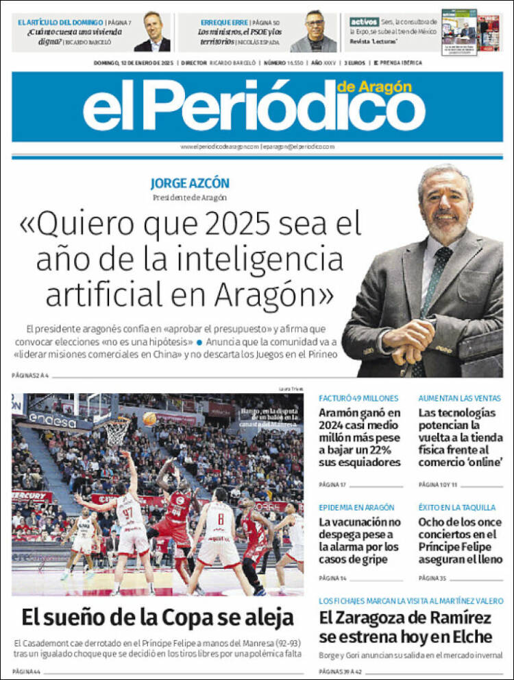 Portada de El Periódico de Aragón (España)