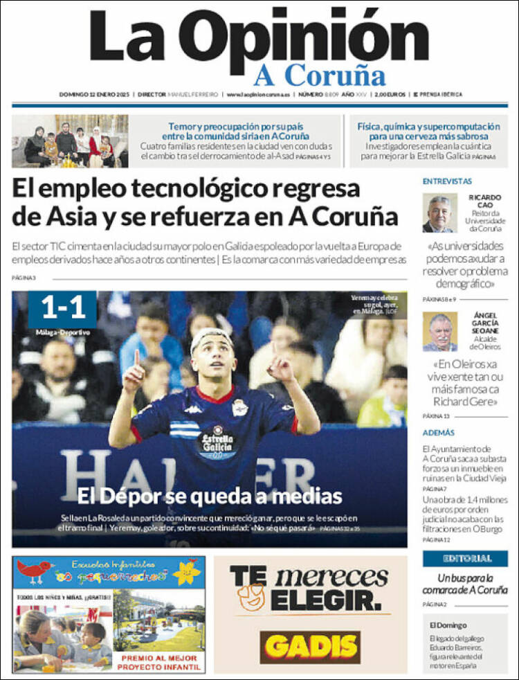 Portada de La Opinión de A Coruña (España)