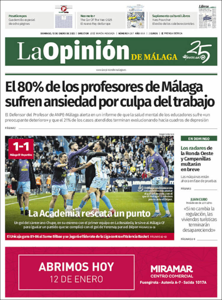 Portada de La Opinión de Málaga (España)