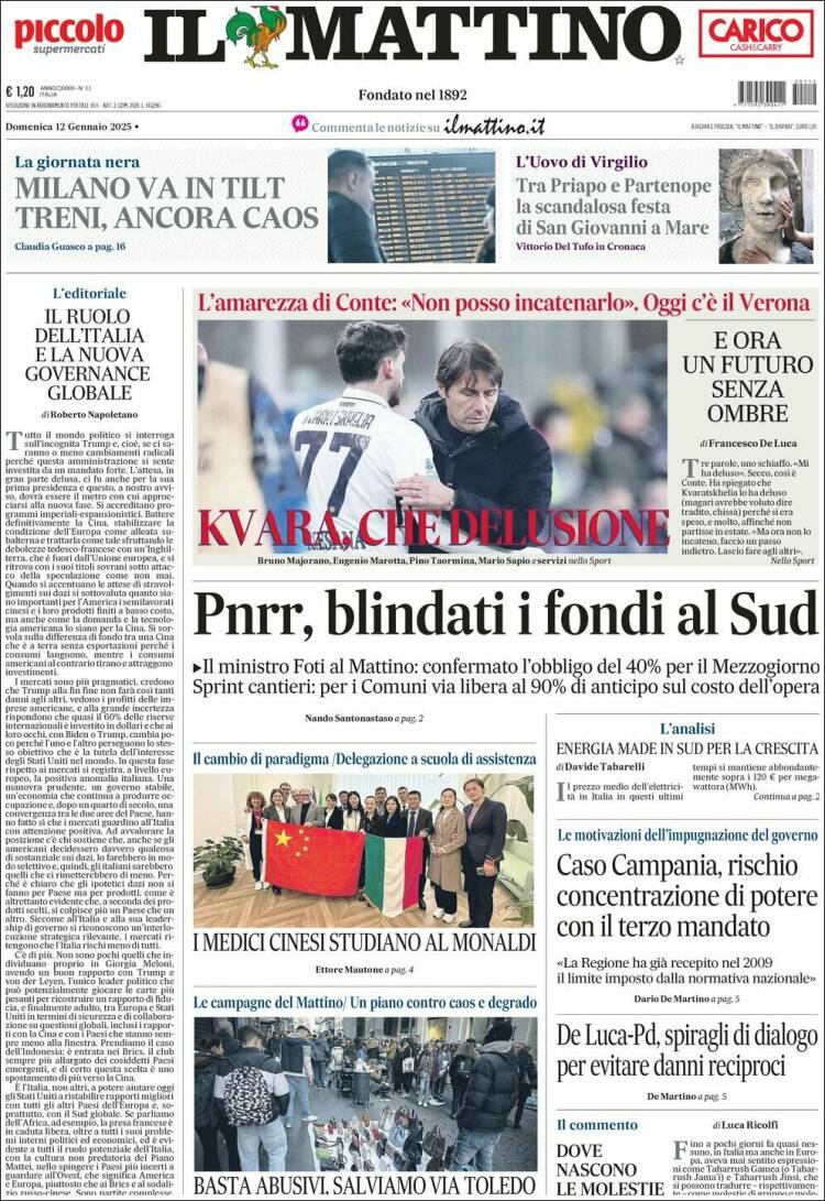 Portada de Il Mattino (Italia)