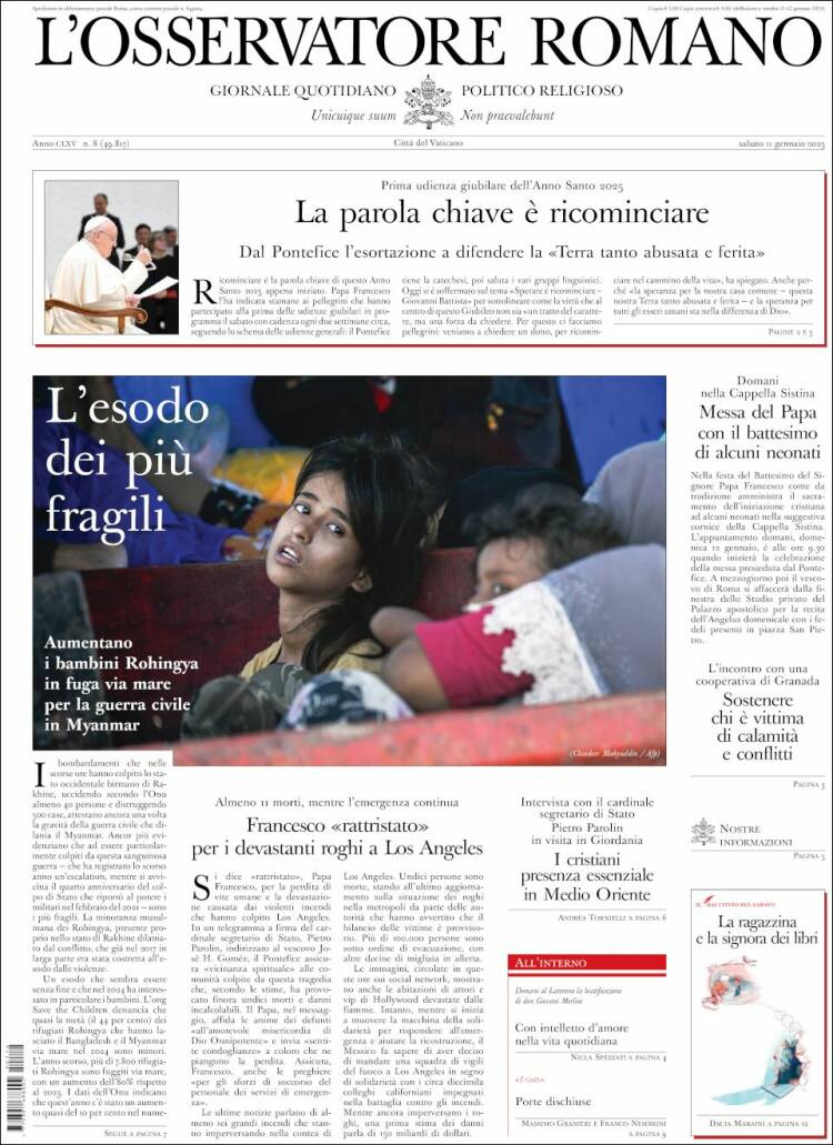 Portada de L'Osservatore Romano (Italia)
