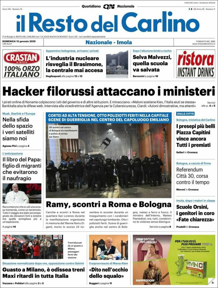 Portada de Il Resto del Carlino (Italia)