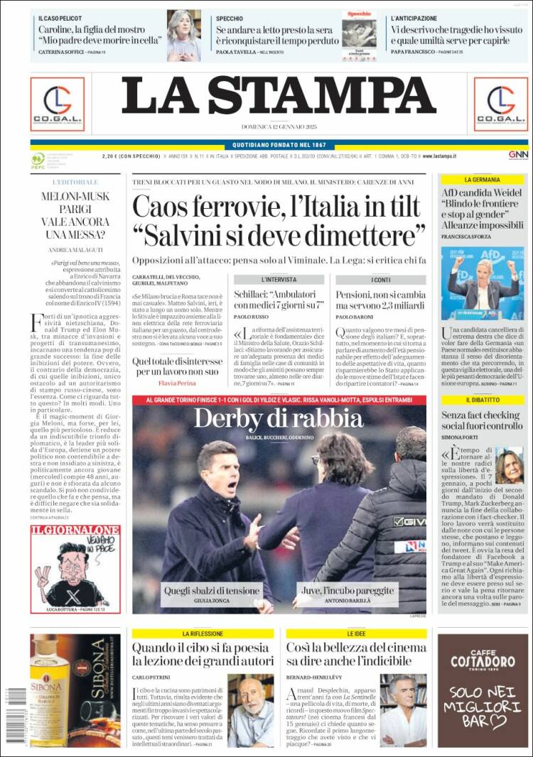 Portada de La Stampa (Italia)