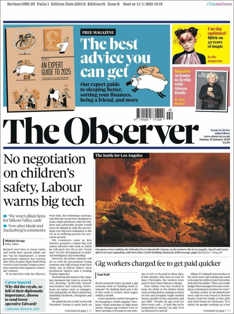 Portada de The Observer (Reino Unido)