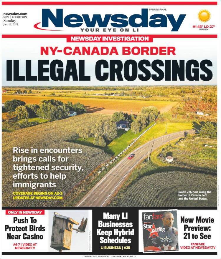 Portada de Newsday (USA)