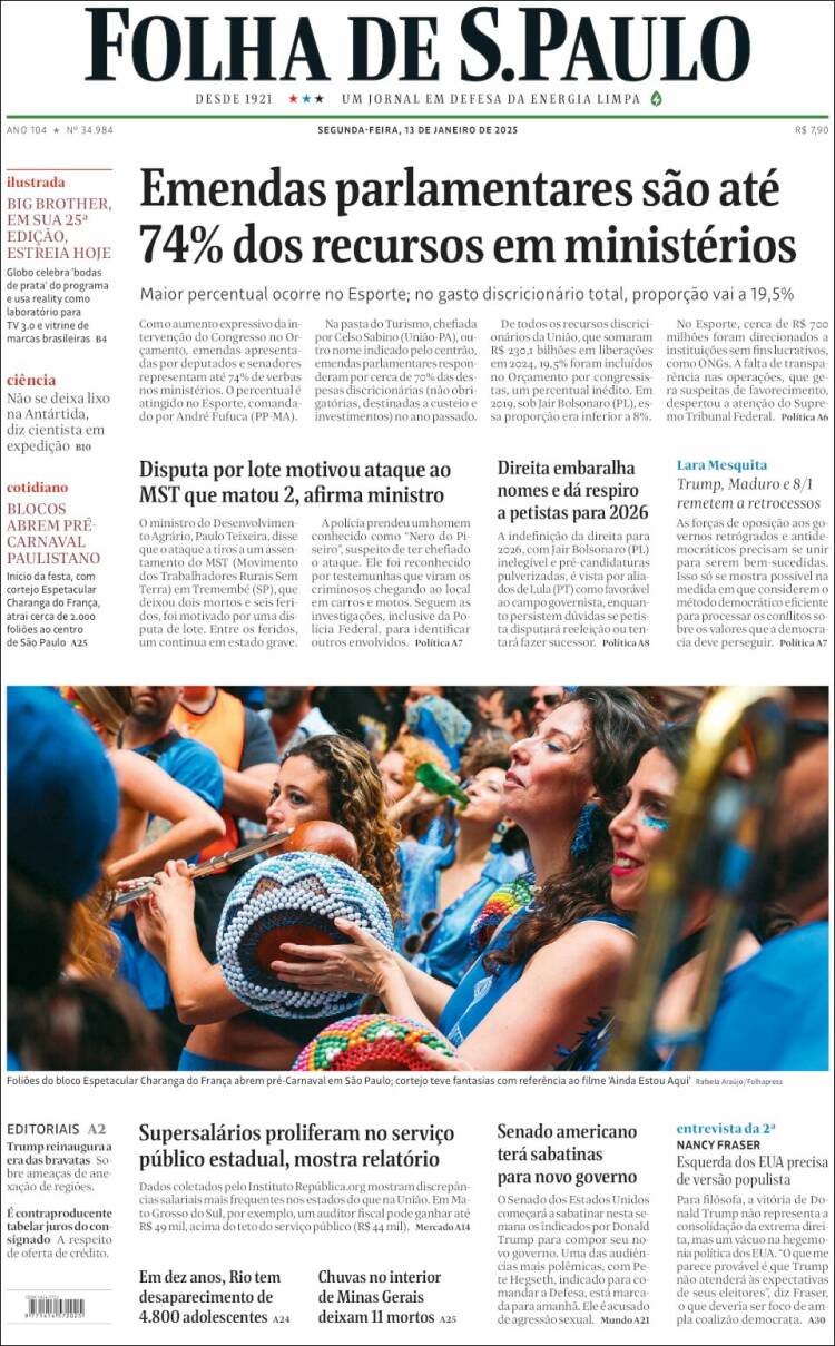 Portada de Folha de São Paulo (Brasil)