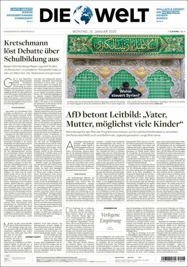 Portada de Die Welt (Alemania)