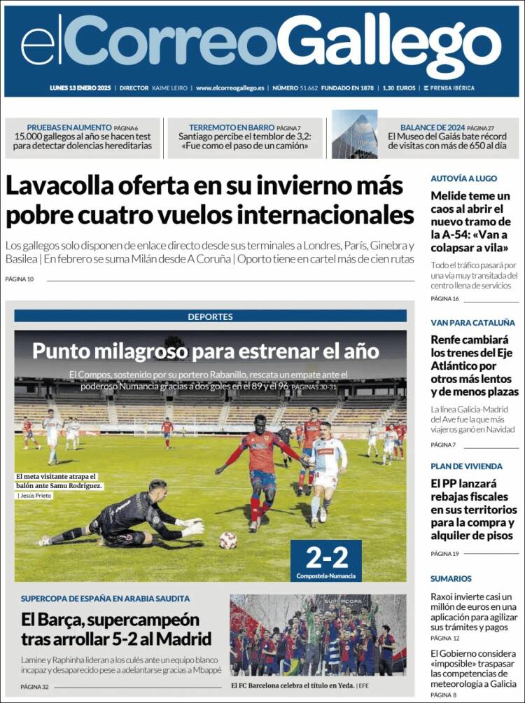Portada de El Correo Gallego (España)