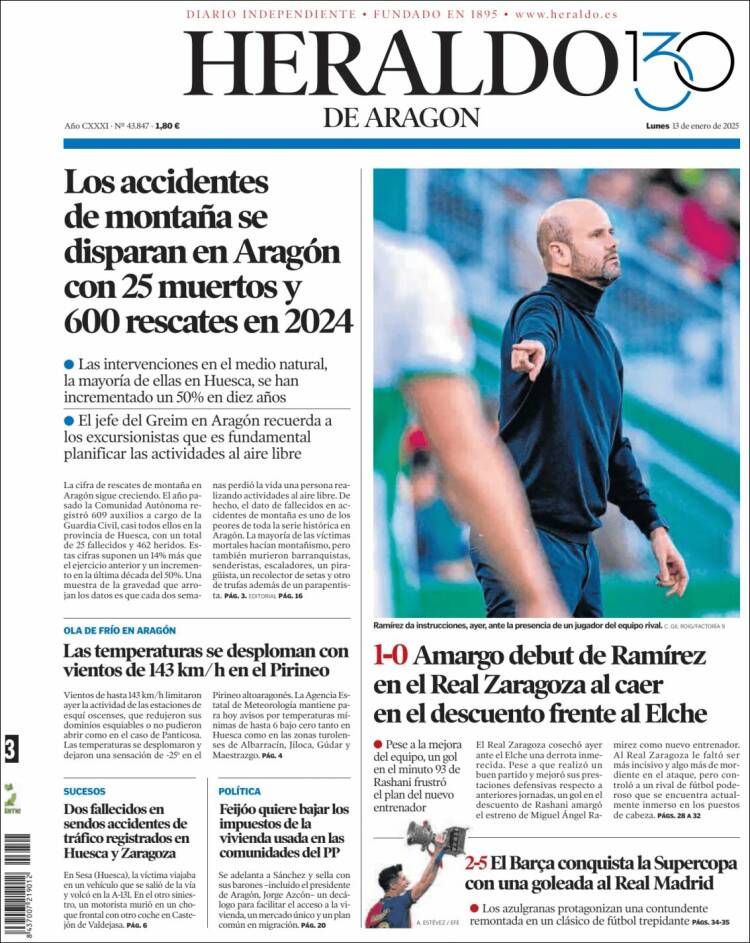 Portada de Heraldo de Aragón (España)