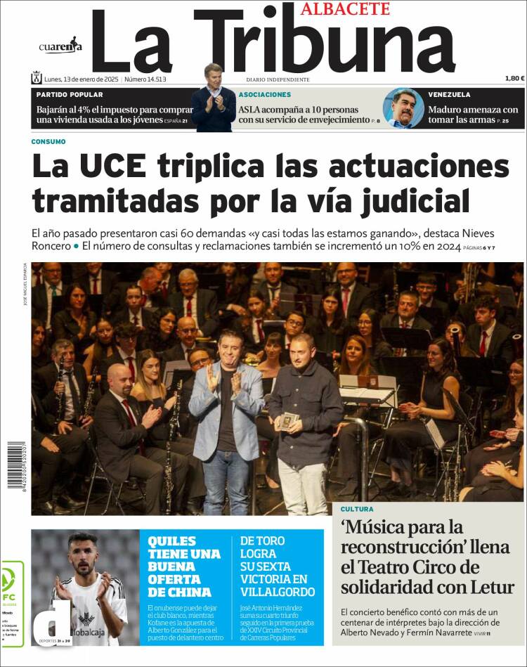 Portada de La Tribuna de Albacete (España)