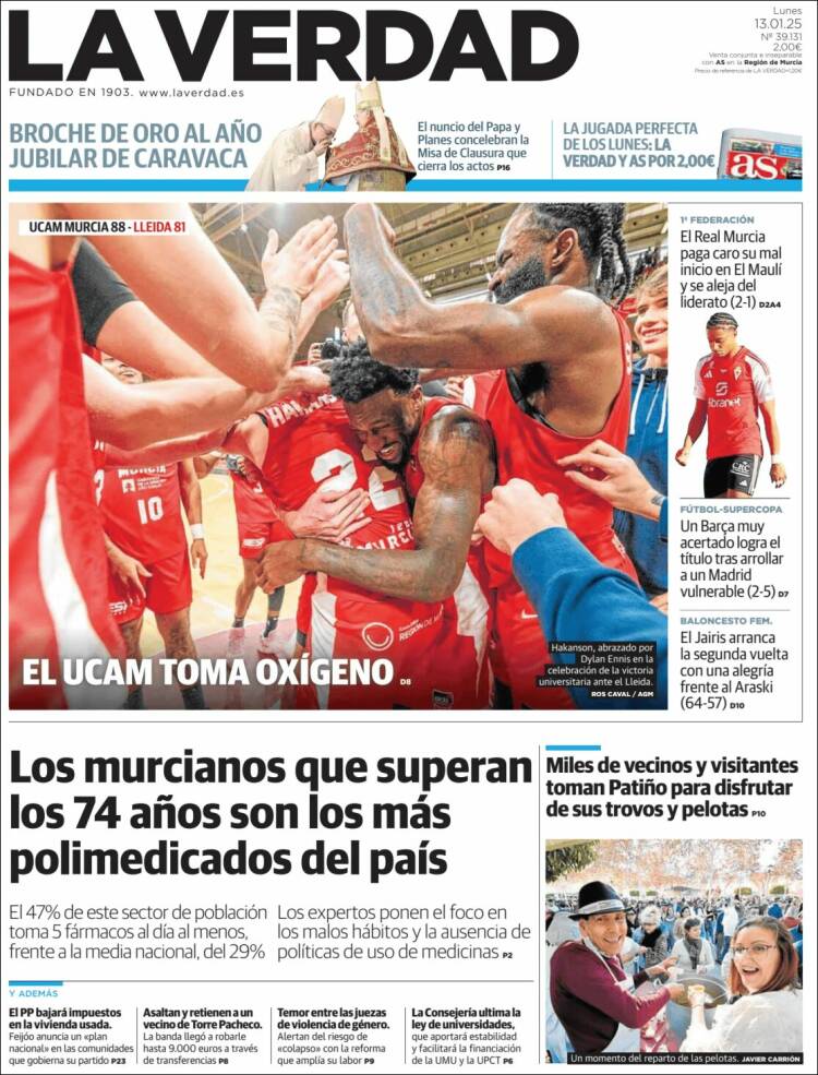 Portada de La Verdad de Murcia (España)