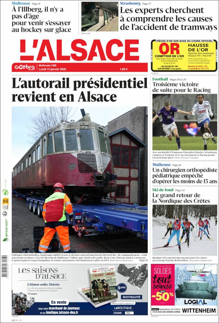 Portada de Journal L'Alsace (Francia)