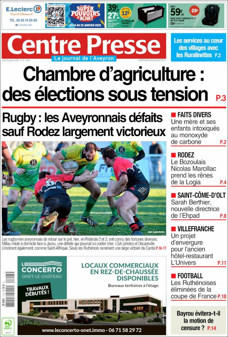 Portada de Centre Presse (Francia)