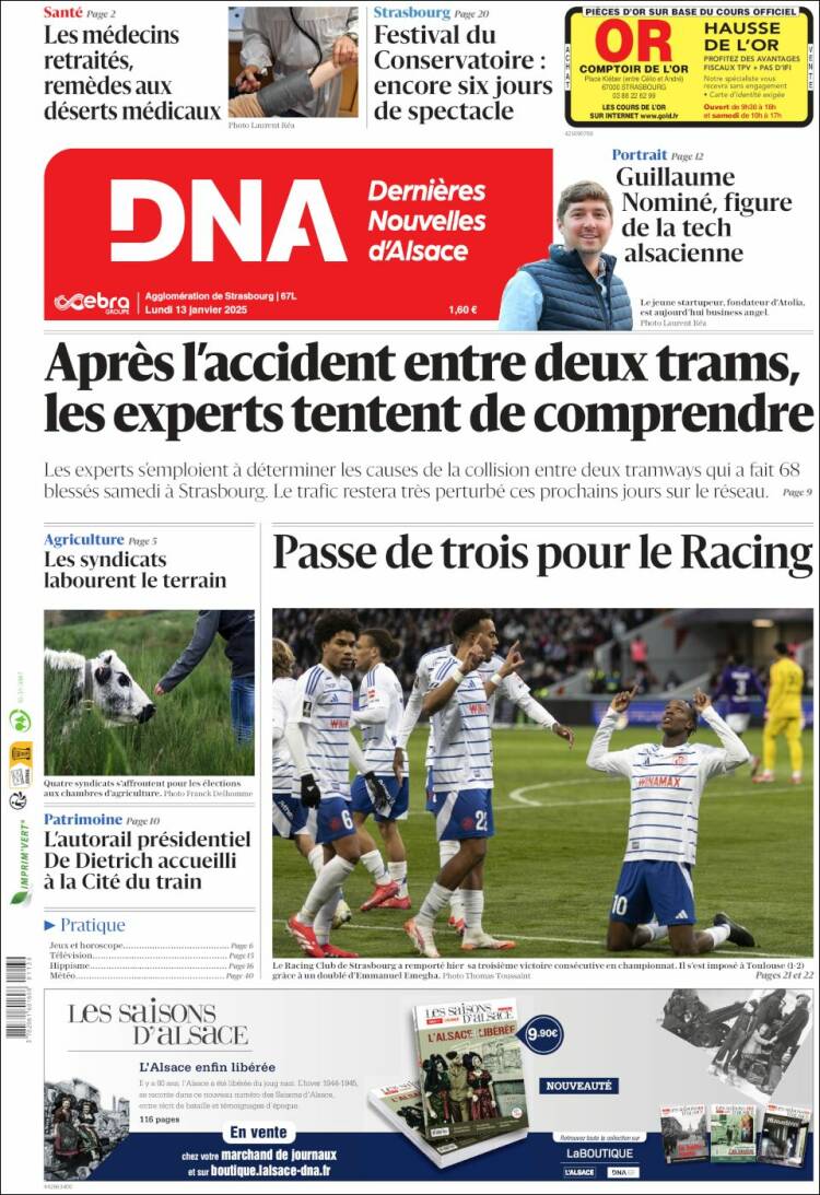 Portada de Les Dernières Nouvelles d'Alsace (Francia)