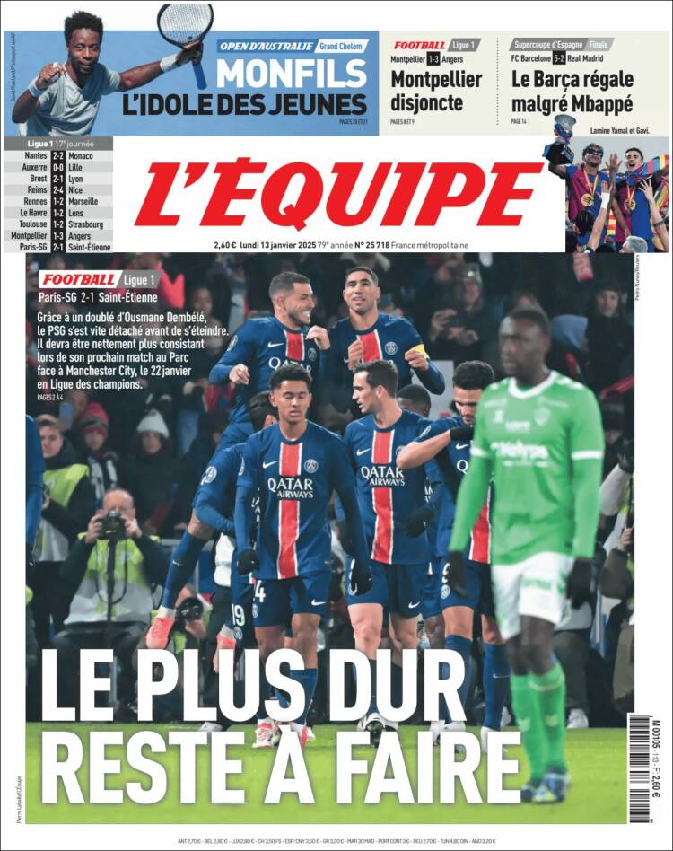 Portada de L'Equipe (Francia)