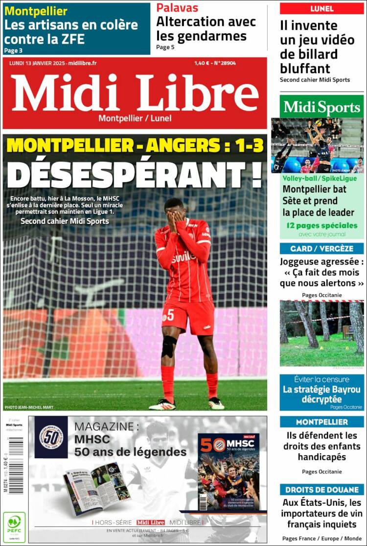 Portada de Midi Libre (Francia)