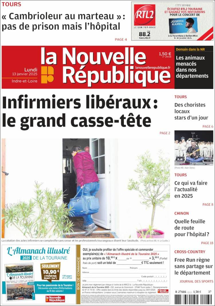 Portada de La Nouvelle Republique (Francia)