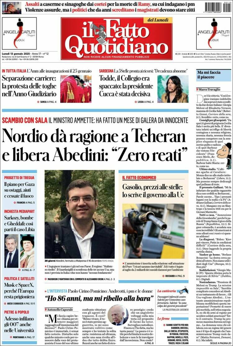 Portada de Il Fatto Quotidiano (Italia)