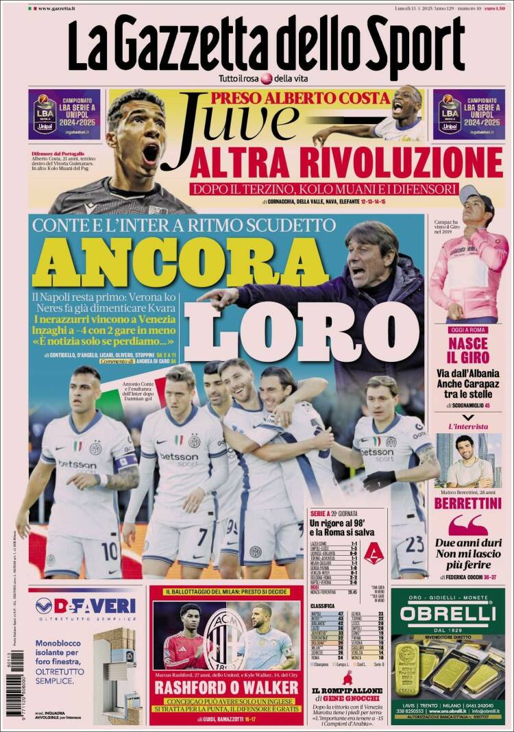 Portada de La Gazzetta dello Sport (Italia)