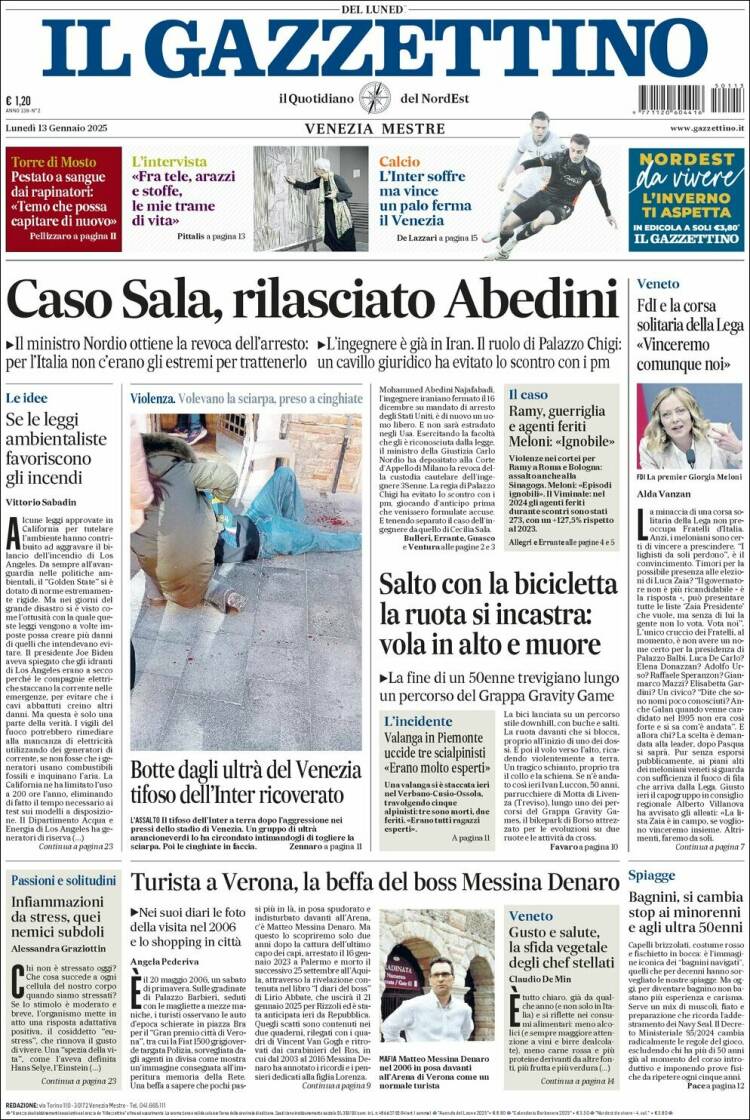 Portada de Il Gazzettino (Italia)