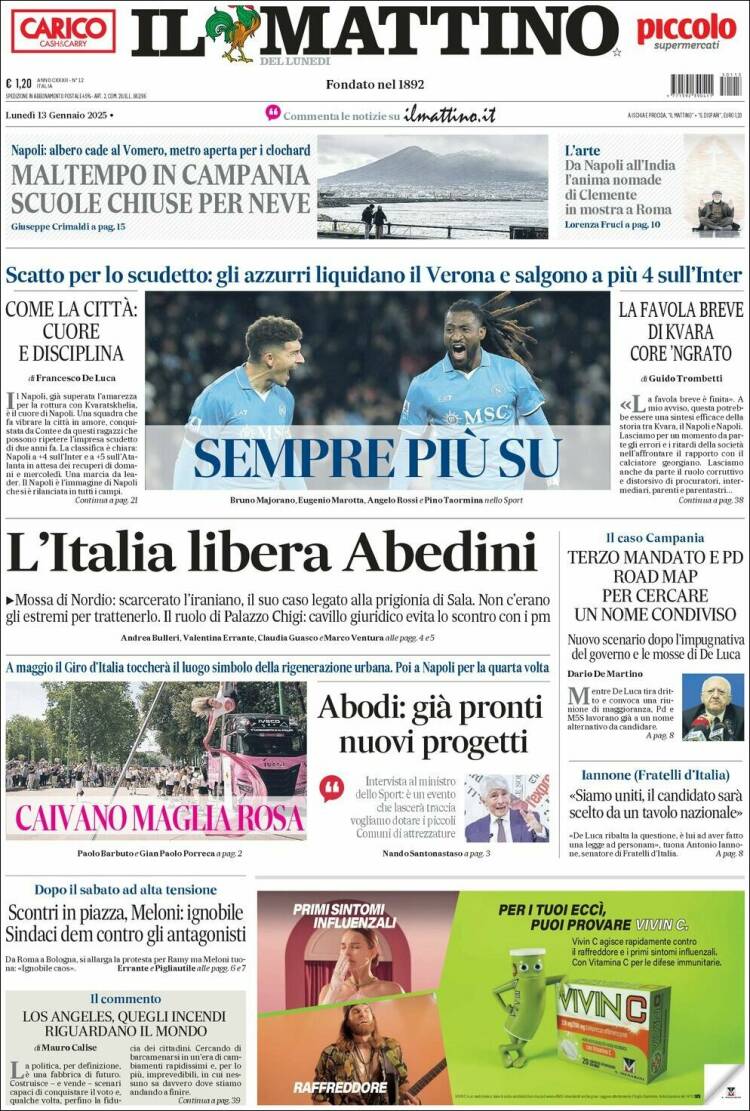 Portada de Il Mattino (Italia)