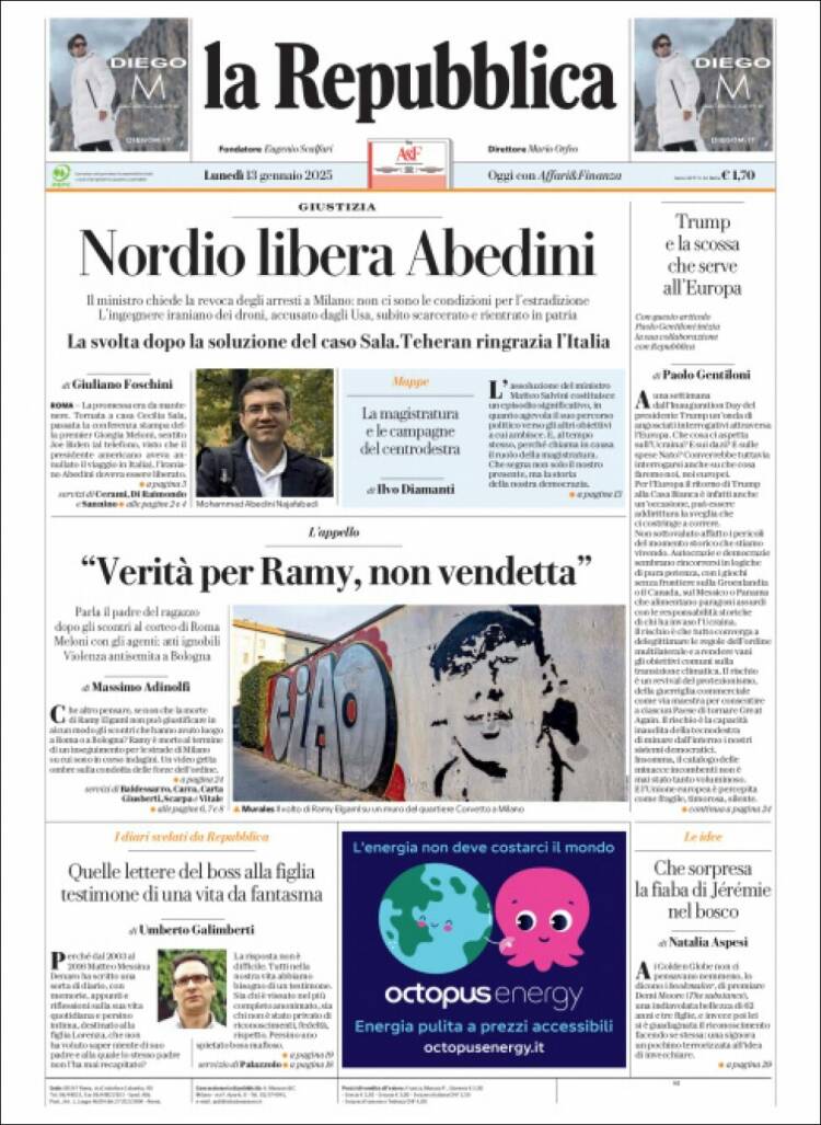 Portada de La Repubblica (Italia)