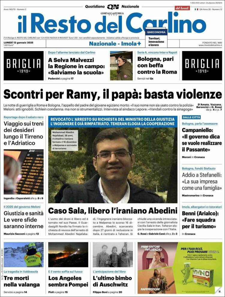 Portada de Il Resto del Carlino (Italia)