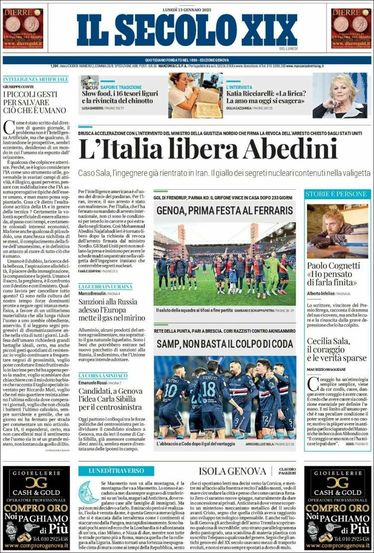 Portada de Il Secolo XIX (Italia)