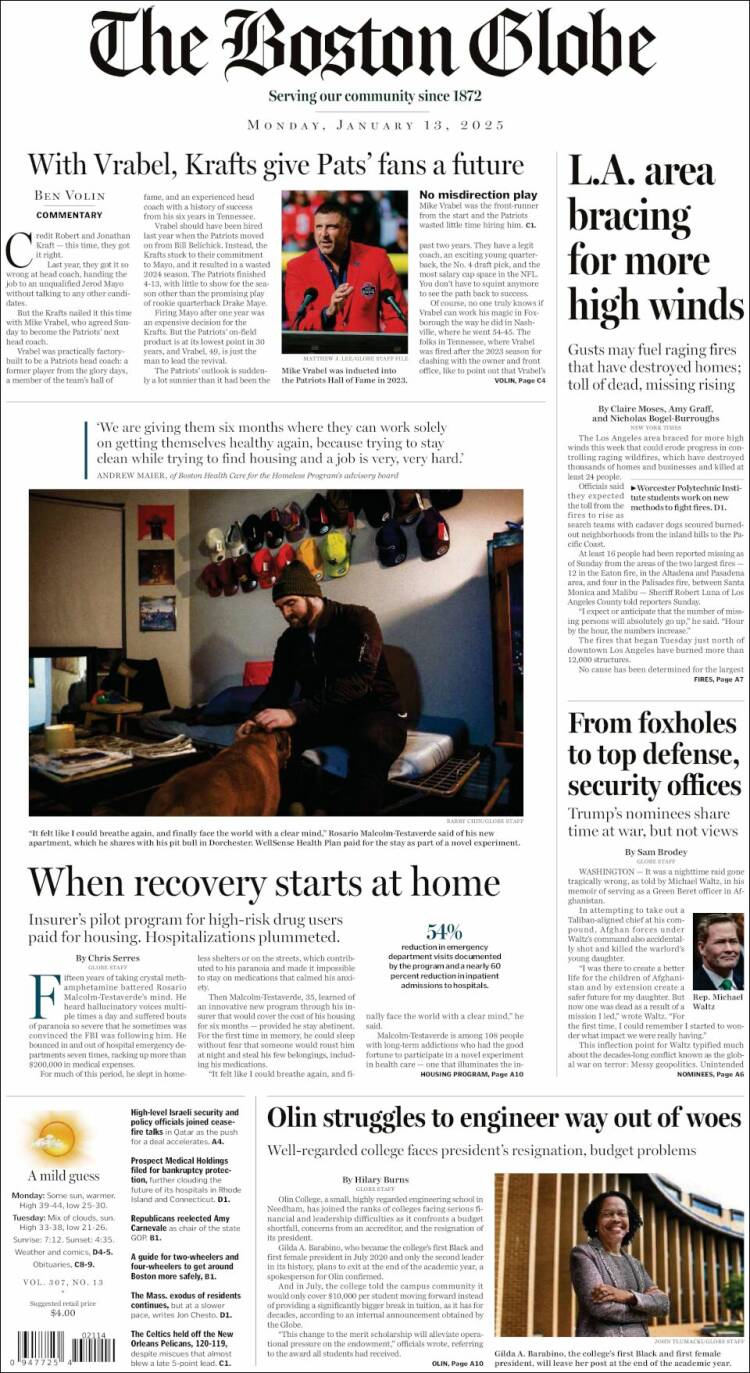 Portada de Boston Globe (USA)