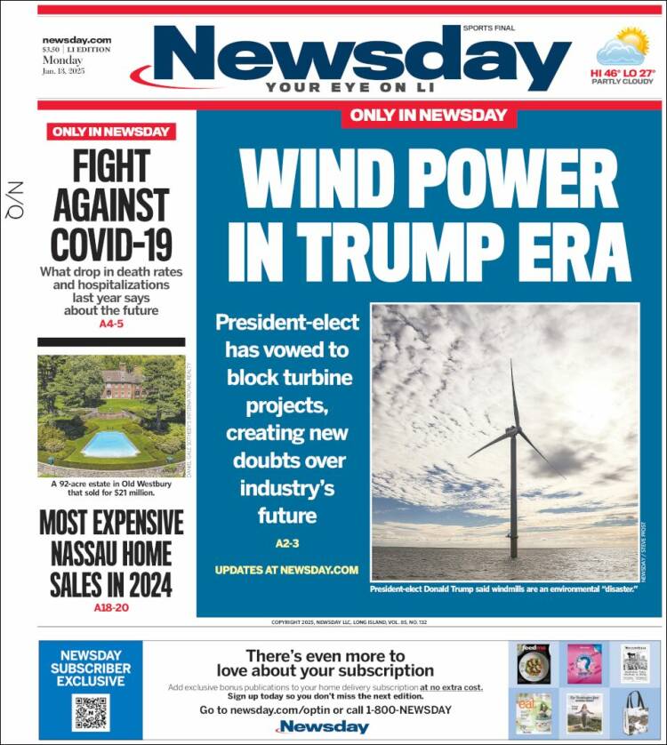 Portada de Newsday (USA)