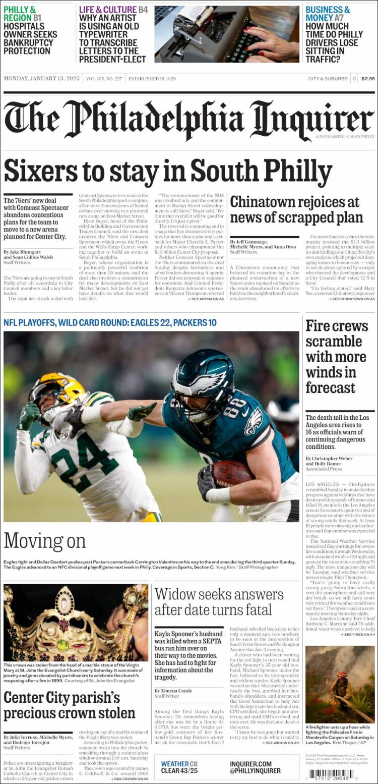 Portada de Philadelphia Inquirer (USA)