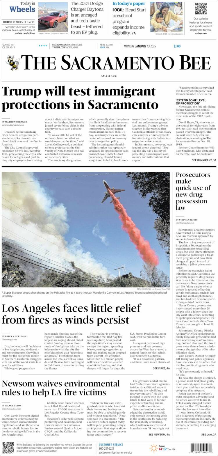 Portada de The Sacramento Bee (USA)