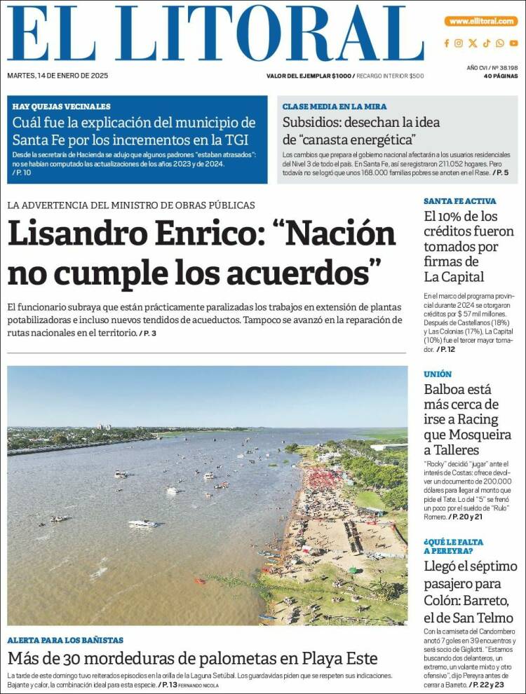 Portada de Diario El Litoral (Argentina)