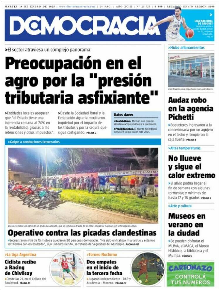 Portada de Diario Democracia (Argentina)