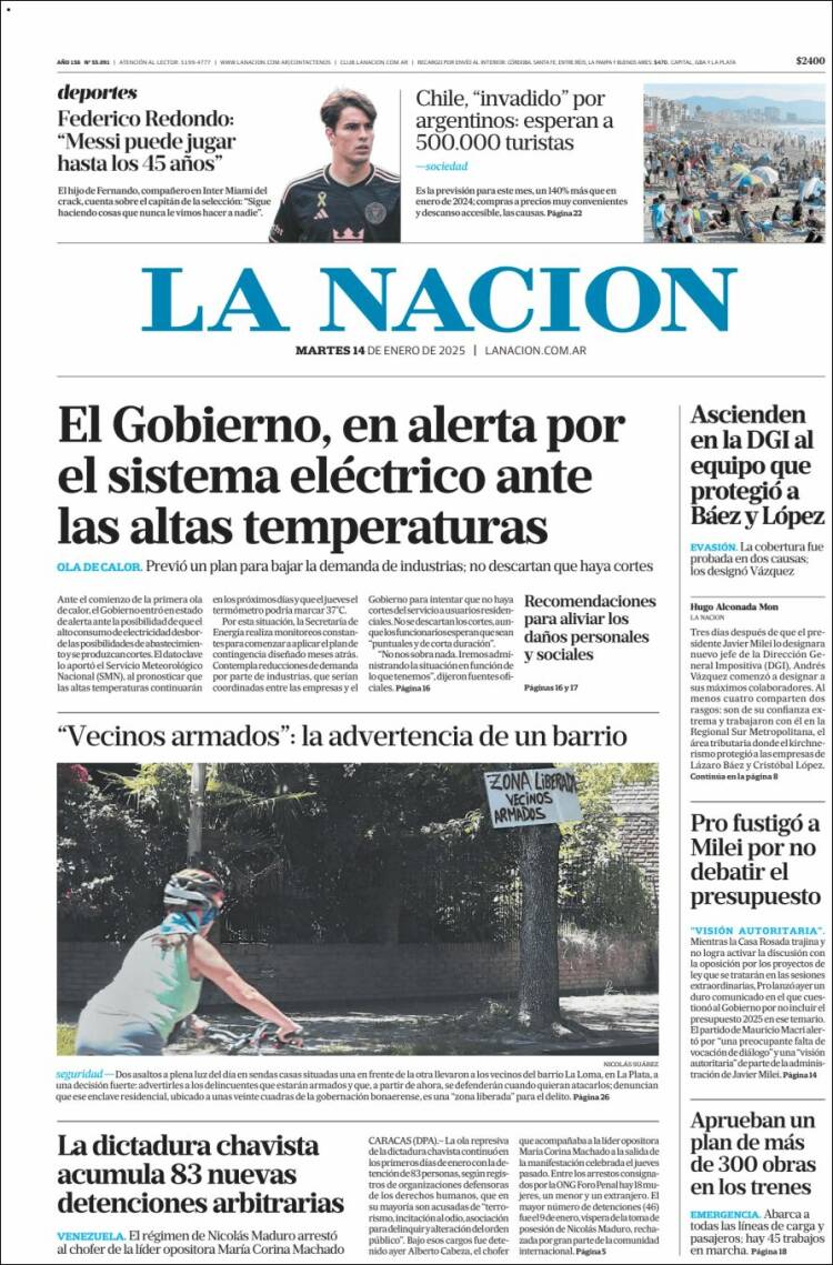 Portada de La Nación (Argentina)