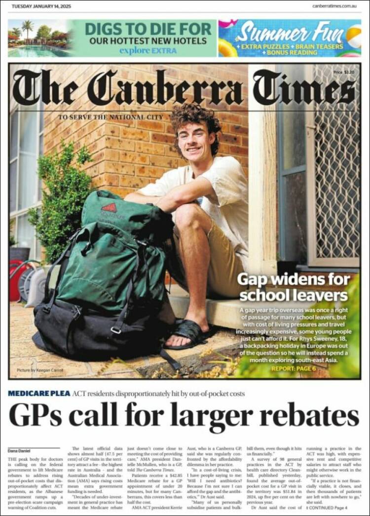 Portada de The Canberra Times (Australia)