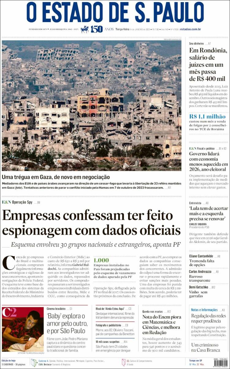 Portada de O Estado de São Paulo (Brasil)