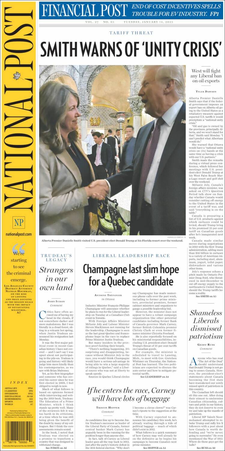 Portada de The National Post (Canadá)