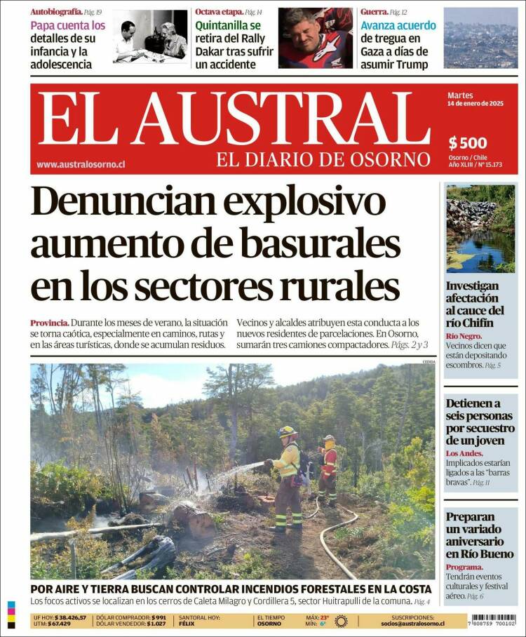 Portada de El Austral de Osorno (Chile)