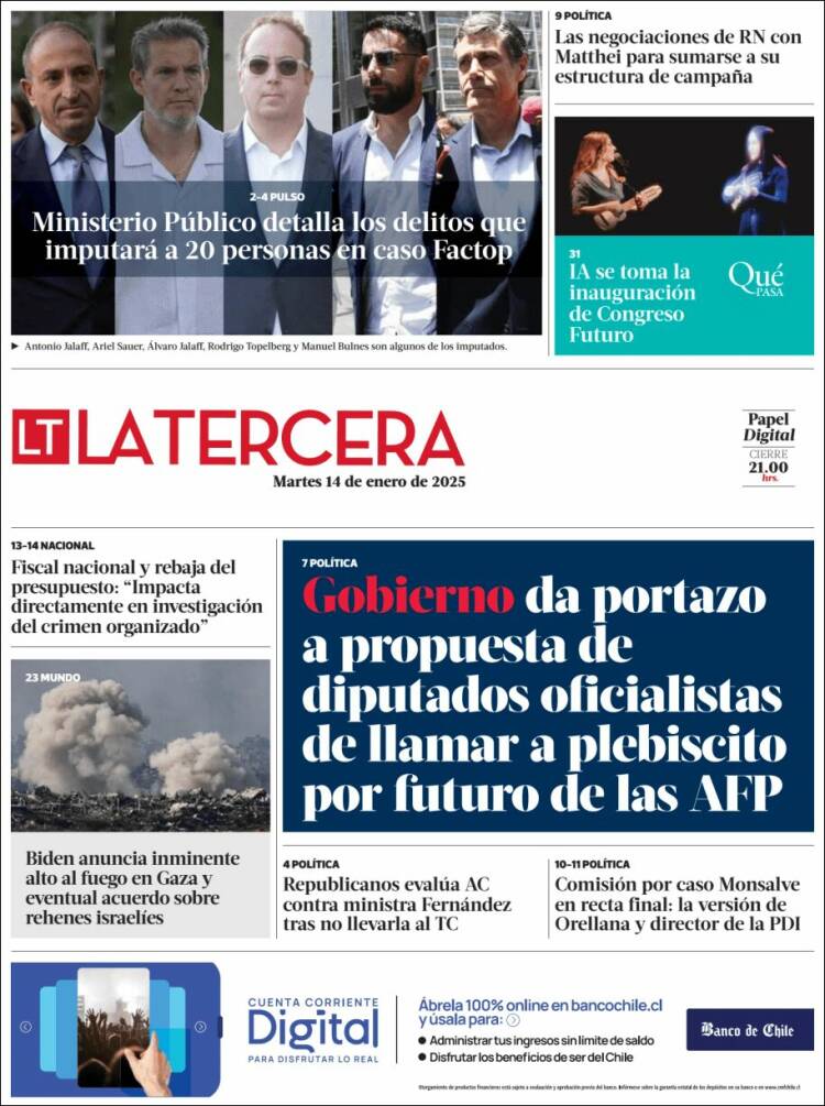 Portada de La Tercera (Chile)