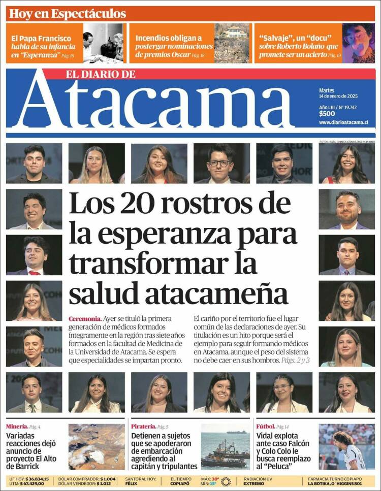 Portada de Diario de Atacama (Chile)