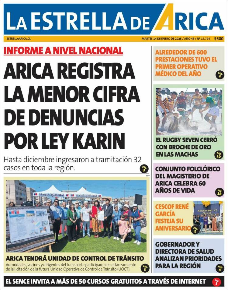 Portada de La Estrella de Arica (Chile)