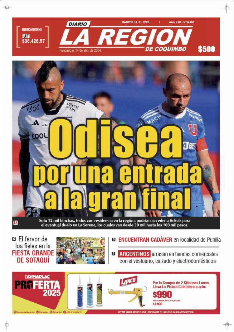 Portada de Diario La Región de Coquimbo (Chile)