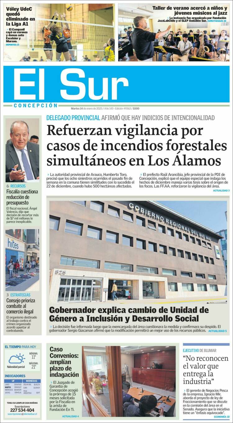 Portada de El Sur (Chile)