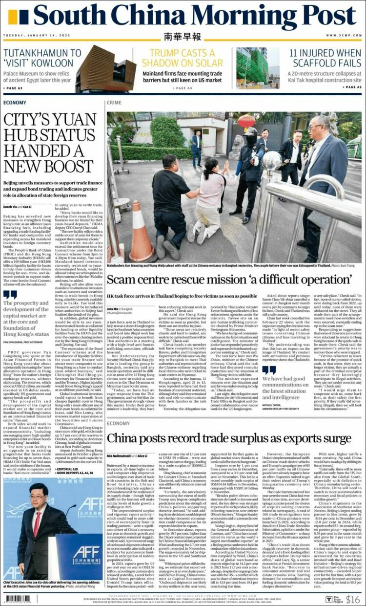 Portada de South China Morning Post (China)