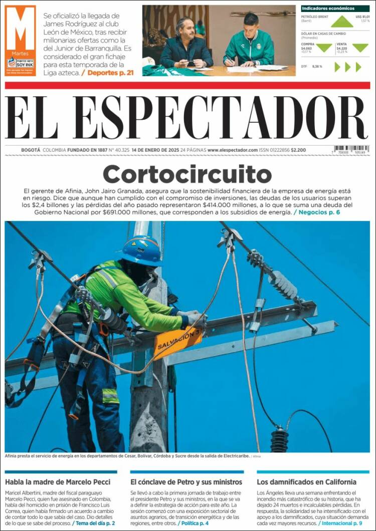 Portada de El Espectador (Colombia)